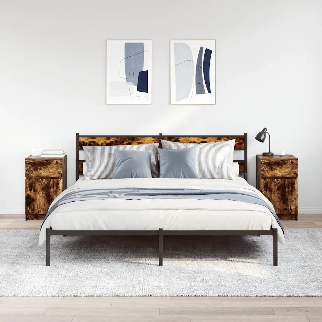 Comodini 2 pz-Set di 2 Tavolino da notte Rovere Fumo 39x35x65 cm in Legno Multistrato