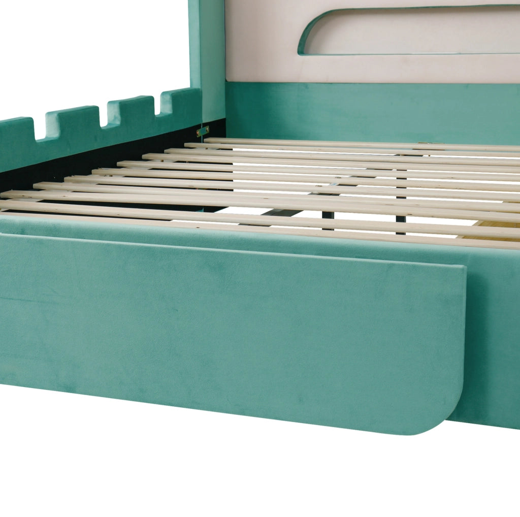 Letto imbottito per bambini con lampada LED e USB, contenitore e schienale a forma di nuvola