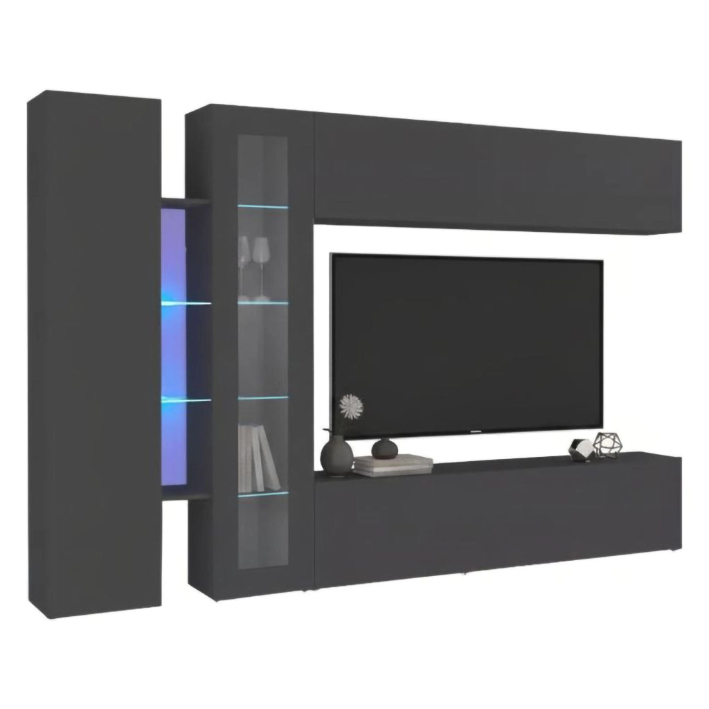 Parete attrezzata Annie, Set salotto porta TV a 4 ante, Mobile soggiorno multiuso, 100% Made in Italy, cm 280x30x180, Antracite