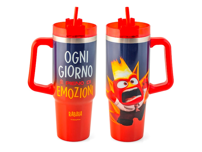 Mug termico in acciaio inox 18/10 con cannuccia inside out rabbia lt 0,9