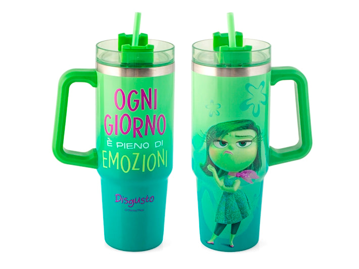 Mug termico in acciaio inox 18/10 con cannuccia inside out disgusto lt 0,9.