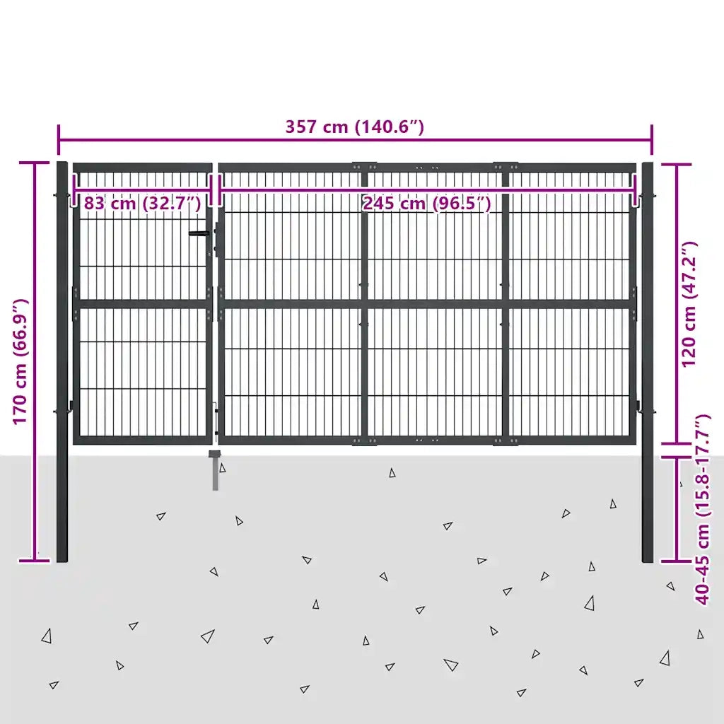 Cancello da Giardino con Pali in Acciaio 350x120 cm Antracite 144400