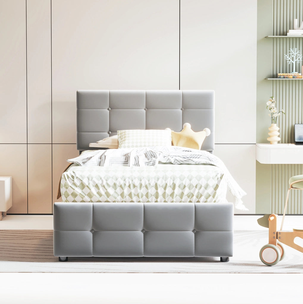 Letto imbottito con contenitore e testiera regolabile, 90x200 cm