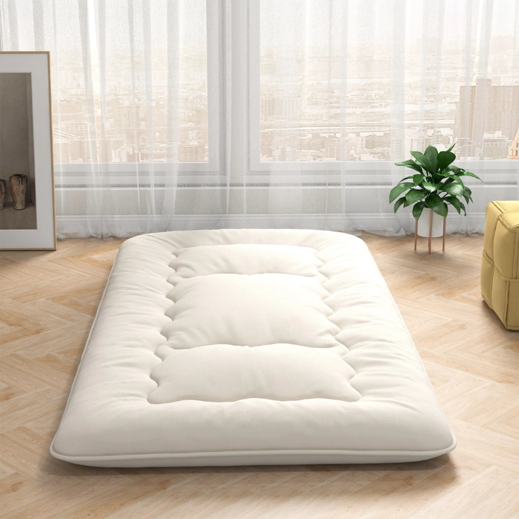Materasso futon portatile con copertura lavabile sacca da trasporto, Tappeto arrotolabile per pavimento 90cm Beige