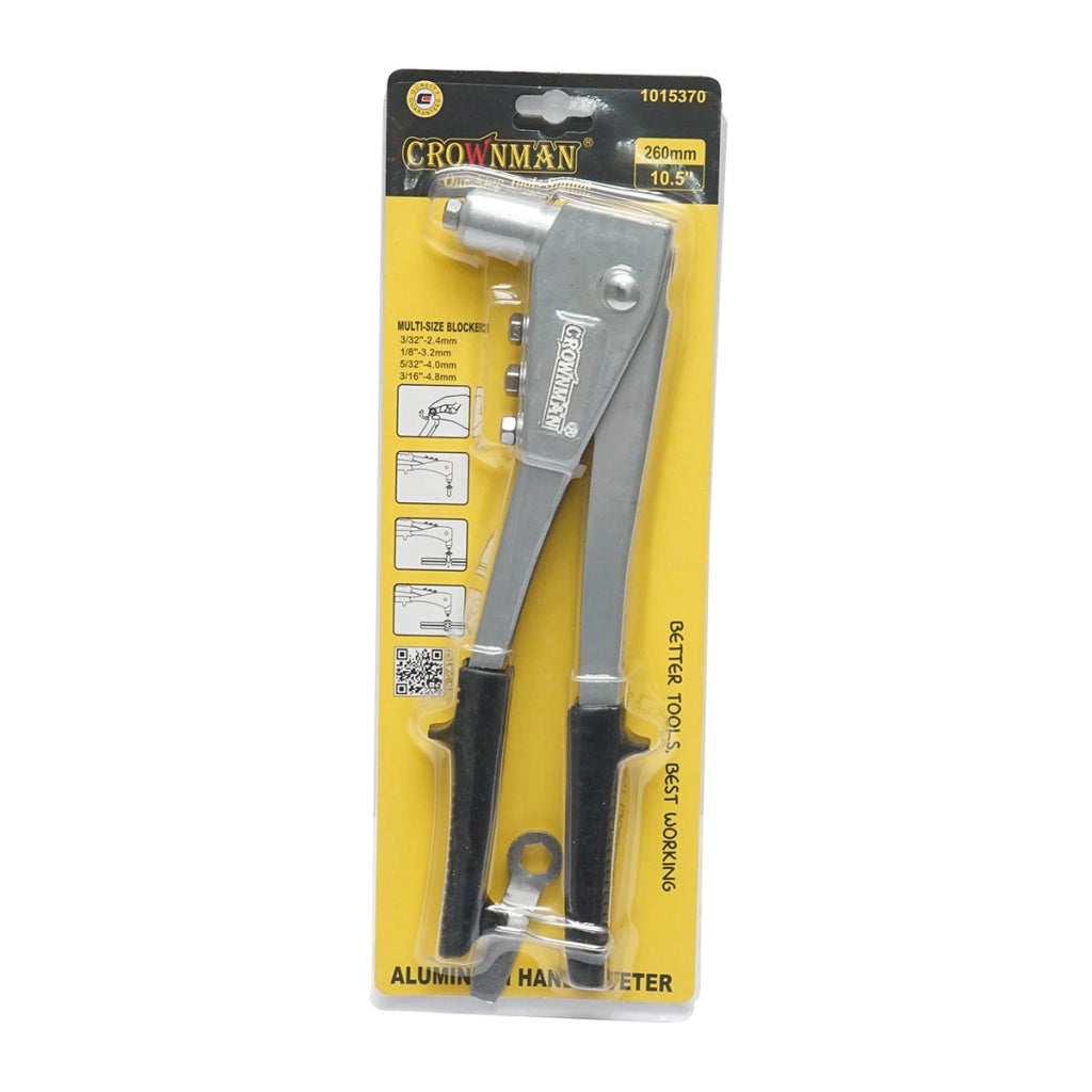Pinza per rivetti in alluminio, lunghezza 260 mm, con 4 teste intercambiabili (2.4, 3.2, 4.0, 4.8 mm), professionale, Crownman