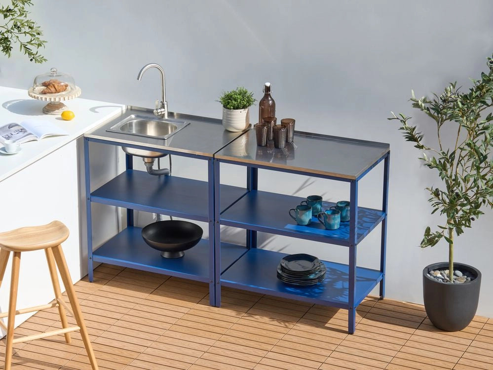Set di cucina da esterno 2 elementi in acciaio inox blu 2 isole da cucina lavello a leva cucina da esterno