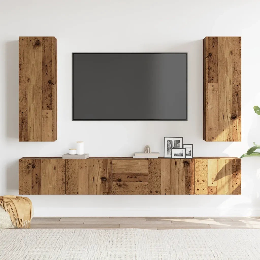 Set Mobile TV 5 pz-Credenza per TV Montato a Parete Legno Antico in Truciolato 569086
