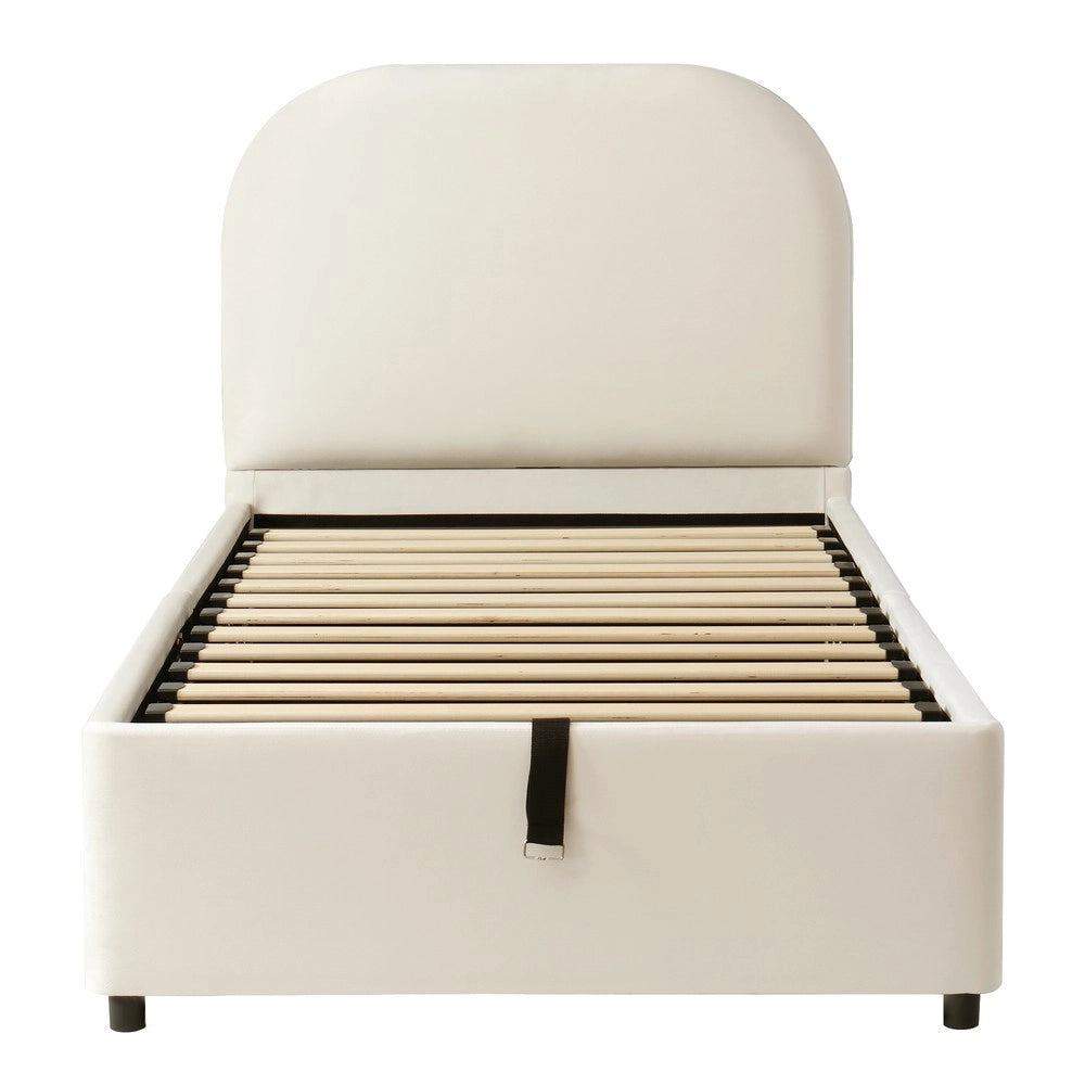Letto Singolo Imbottito Contenitore ¨C Xylo ¨C Velluto Beige 90x190 con Rete a Doghe