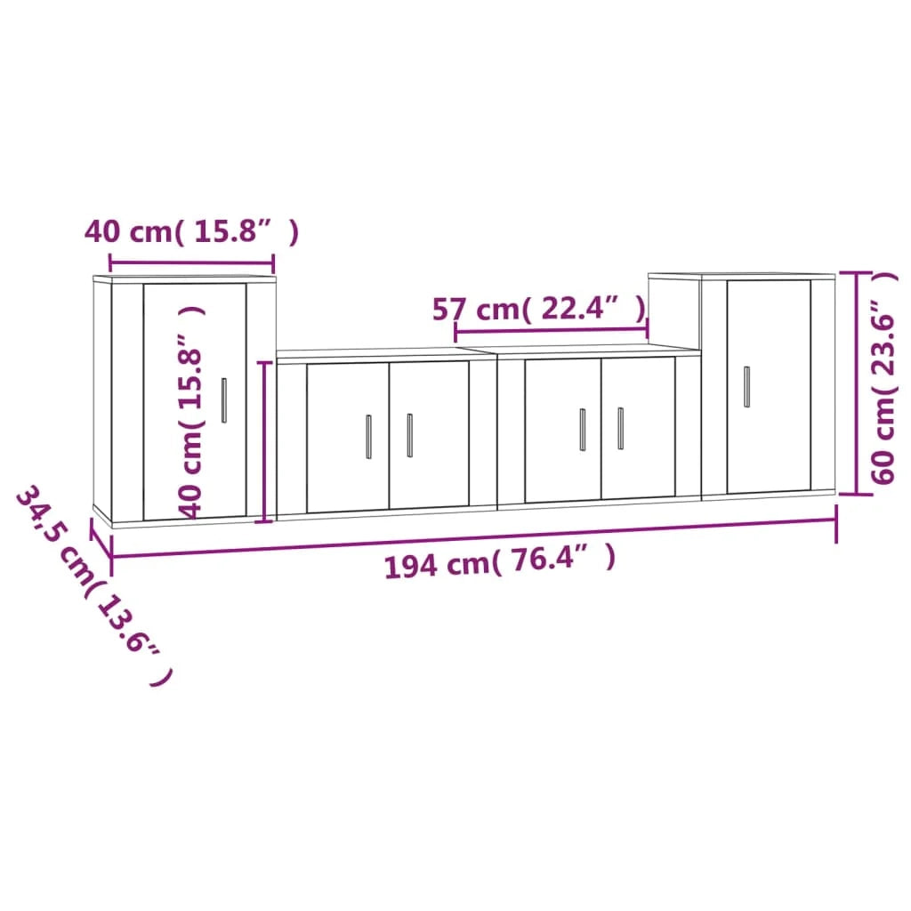 Set di mobili in legno ingegnerizzato Sonoma da 4 pezzi (mobile credenza mobile TV soggiorno camera da letto salotto) - 02_0024849