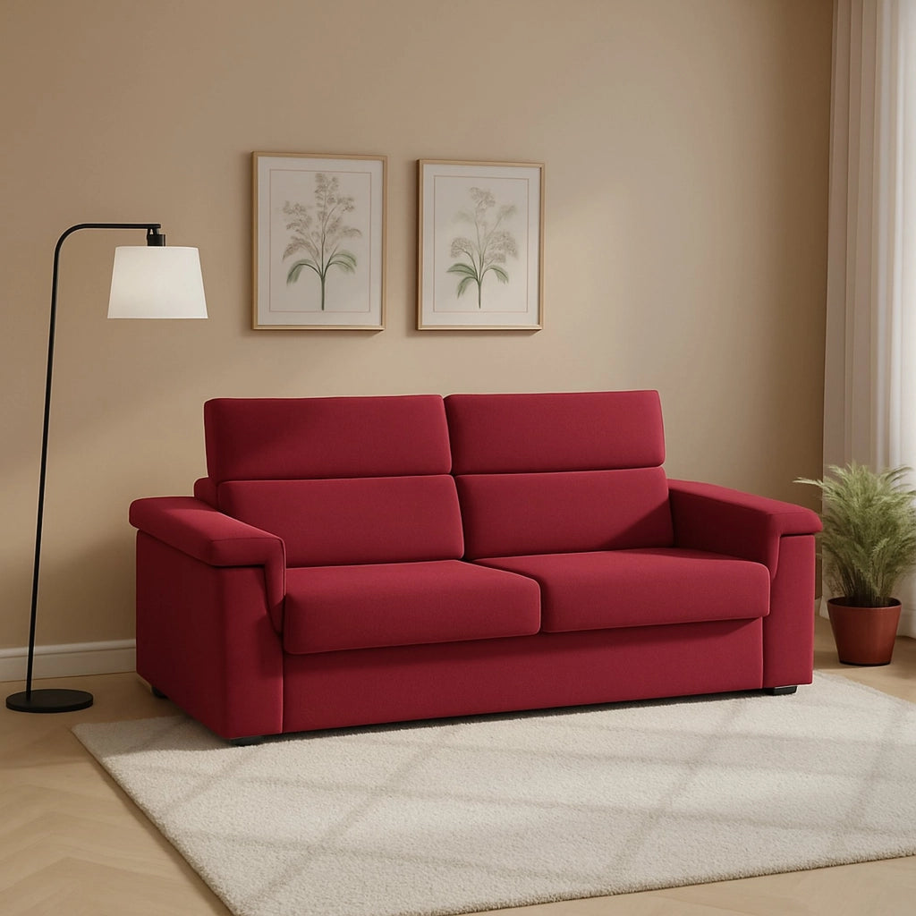Rigolato, Divano Letto 2 Posti Sfoderabile Made in Italy, 185x95 cm Rosso