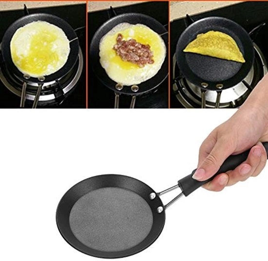 Mini Padella per Cucina Esterna - Bicchierini di Uovo - Manico Ergonomico - Nero - Ideale per Camping e Cucina - Perfetto per Mini Pancakes