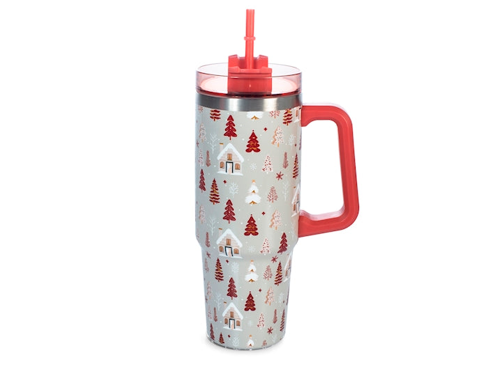 Mug termica con cannuccia natale bianco lt 0,9
