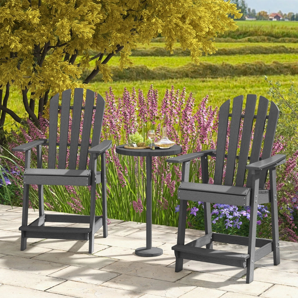 Sedia da bar per esterni con braccioli poggiapiedi, Sedia in HDPE alta adirondack resistente alle intemperie Grigio-Sedie da esterno
