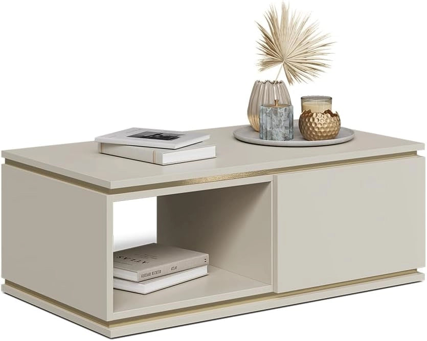 Tavolino Linette, Cachemire, 90 x 50 cm con cassetto, Meccanismo push-to-open per un'apertura silenziosa