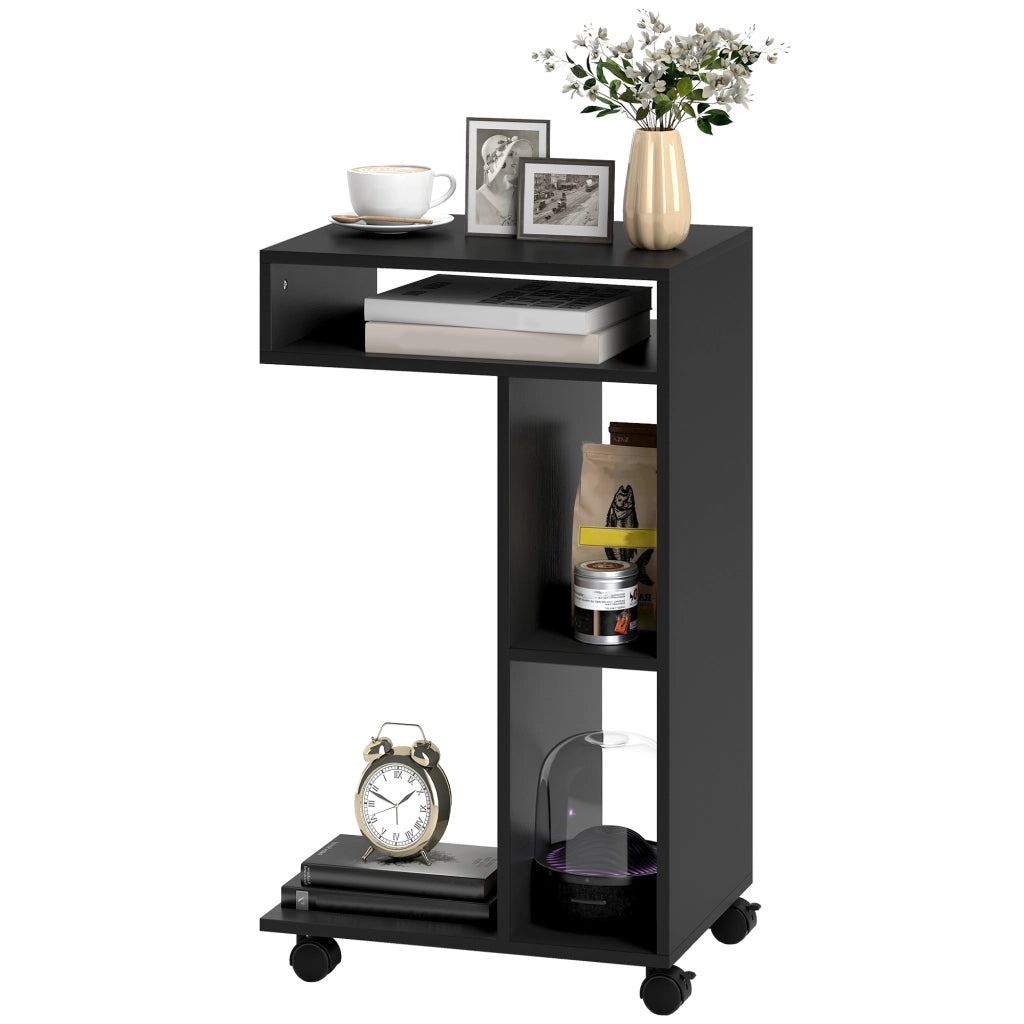 Tavolino a C con 4 ripiani e rotelle ¨C Xylo ¨C nero, 40x30x69 cm