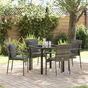 Set da Pranzo per Giardino con cuscino 5 pcs Grigio polyrattan