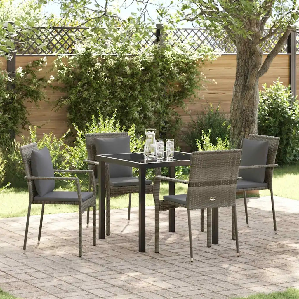 Set da Pranzo per Giardino con cuscino 5 pcs Grigio polyrattan