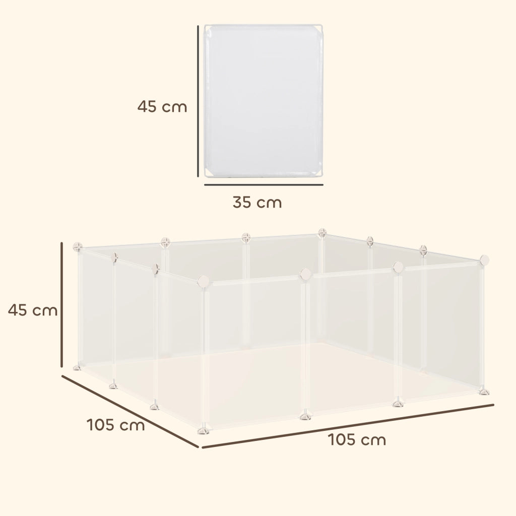 Recinto per Cuccioli e Piccoli Animali Modulabile in Metallo e PP, 12 Pannelli da 35x45cm Bianco
