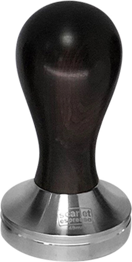 Tamponatore "Classico" per barista; con impugnatura ergonomico in legno pregiato e base in acciaio inox precisionemente realizzata.