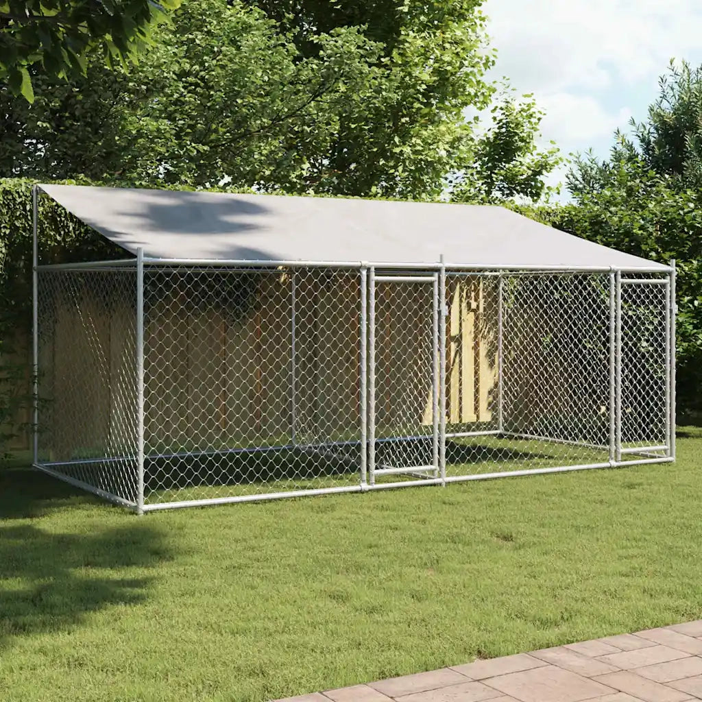 Gabbia Cani con Tetto e Porte Grigia 4x2x2 m in Acciaio Zincatocod mxl 110868