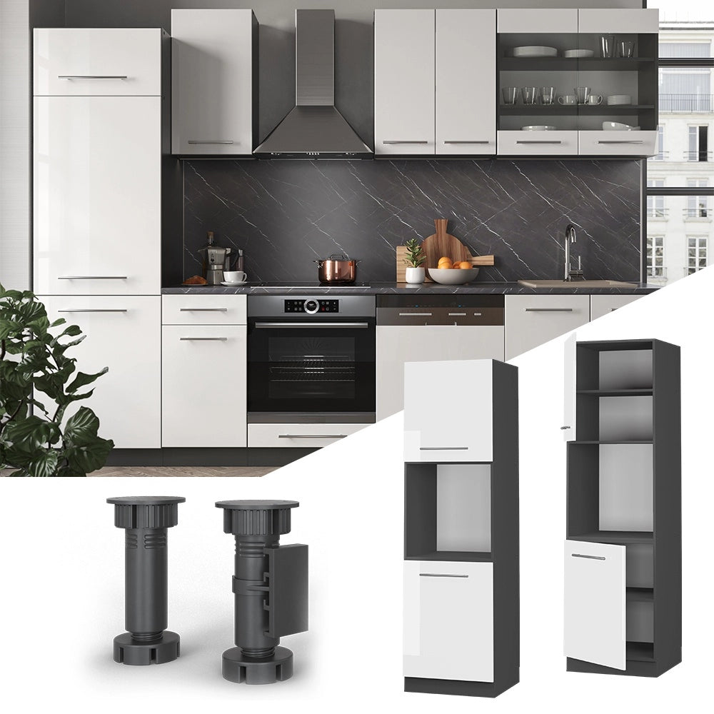 Mobile per forno da incasso Fame-Line Bianco lucido/Antracite 60 cm aperto Vicco