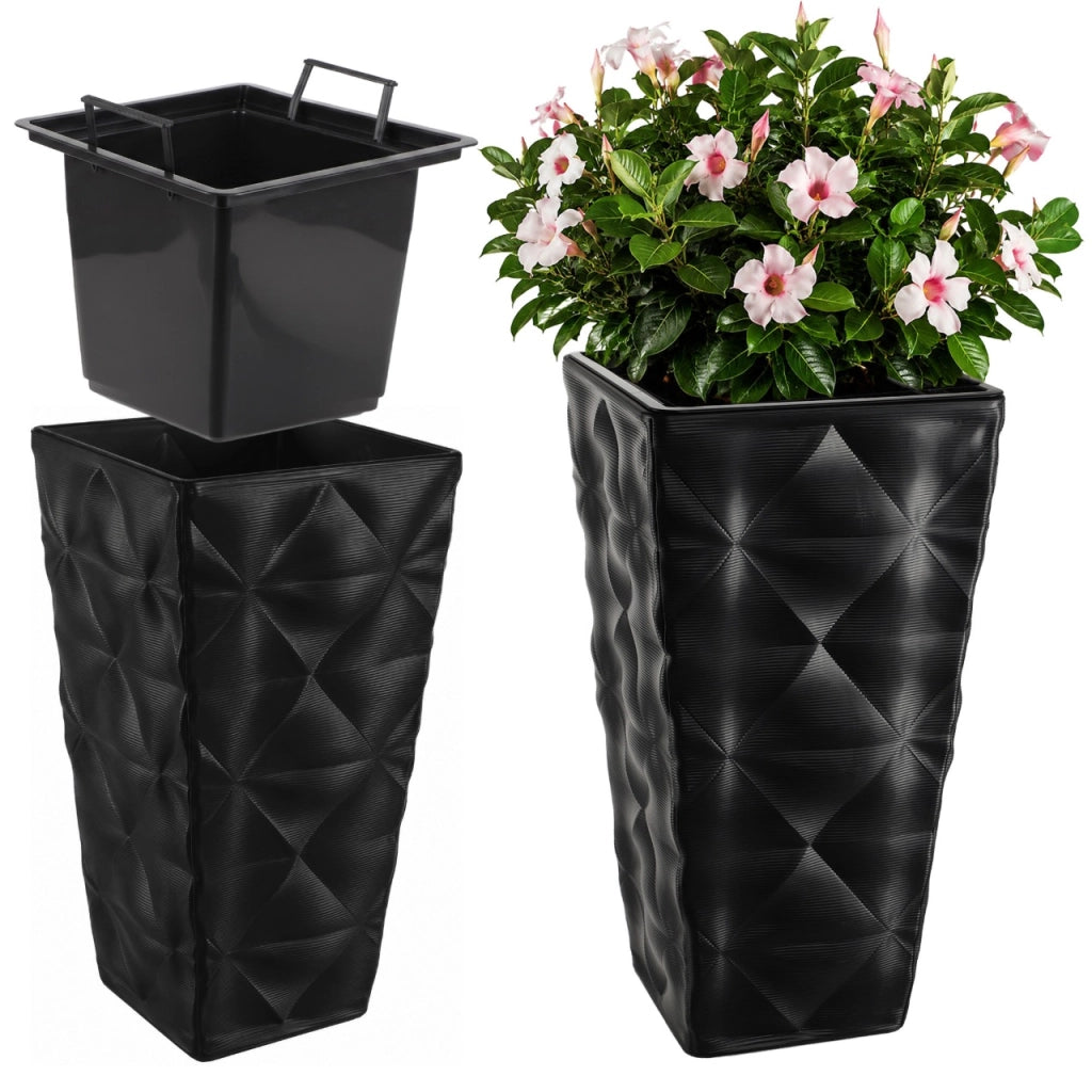 Vaso da giardino KADAX con inserto per fiori, grande, alto, per terrazza, 56 cm, nero