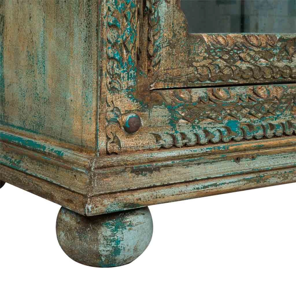 Vetrina in legno intagliato 106x43x180 blu