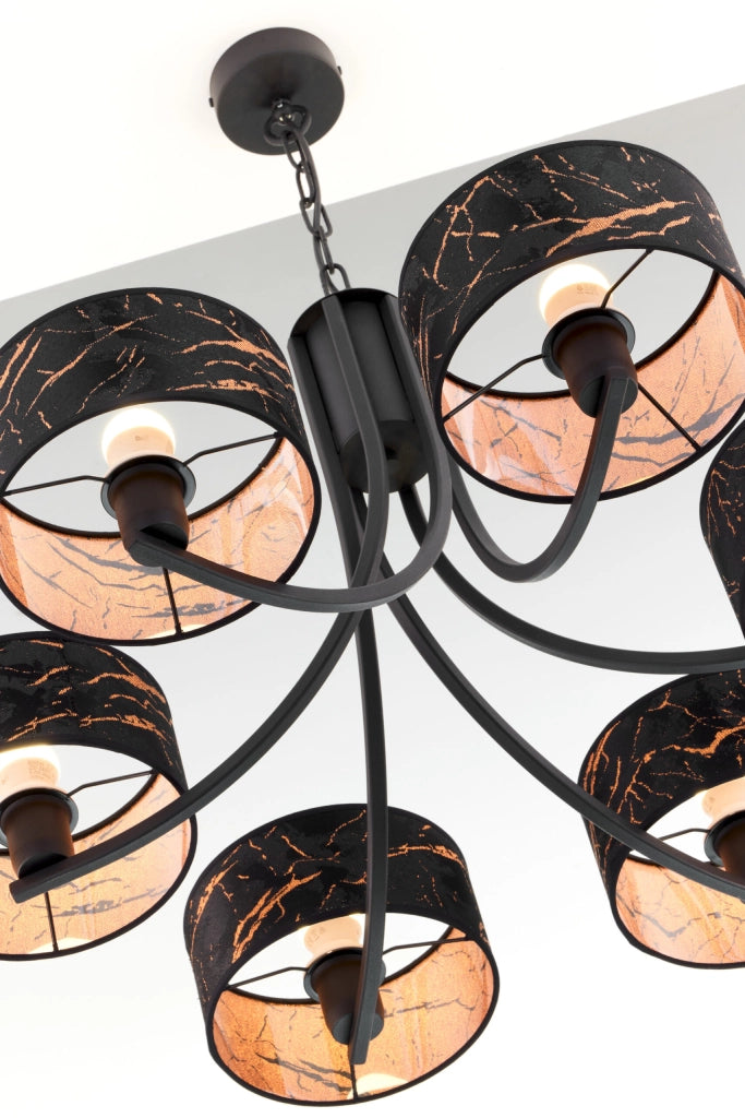 Lampadario Arthur nero rame 6xE27 15W catena Jupiter
