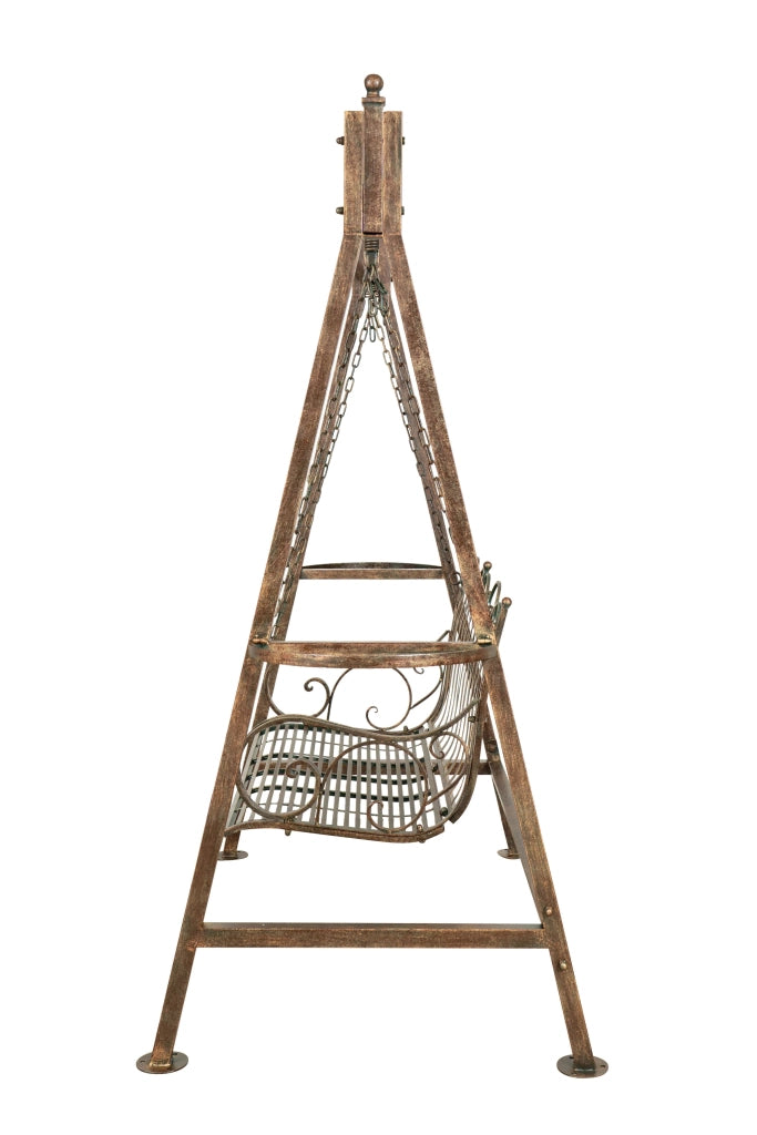 Biscottini Dondolo a due posti in ferro battuto finitura ruggine anticata L198xPR100xH220 cm