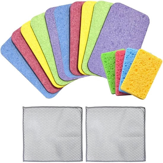 Set di spugne compressibili - Panno di pulizia - Molto morbido e assorbente - Giallo oro, blu, verde, rosa, viola - 10 pezzi - Adatto per uso domestico.