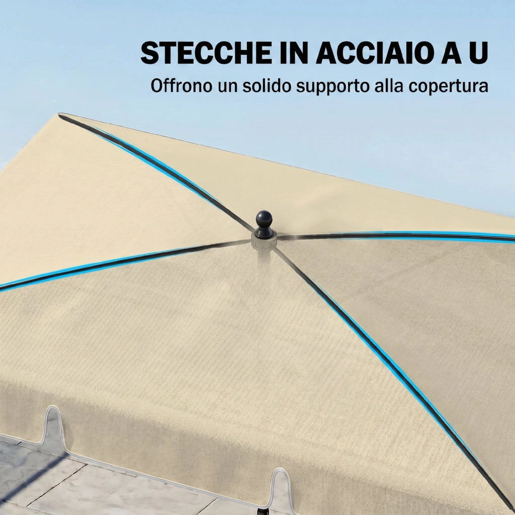 Ombrellone da Giardino Rettangolare e Regolabile con Palo in Alluminio, 2x1.3x2.5 m, Beige