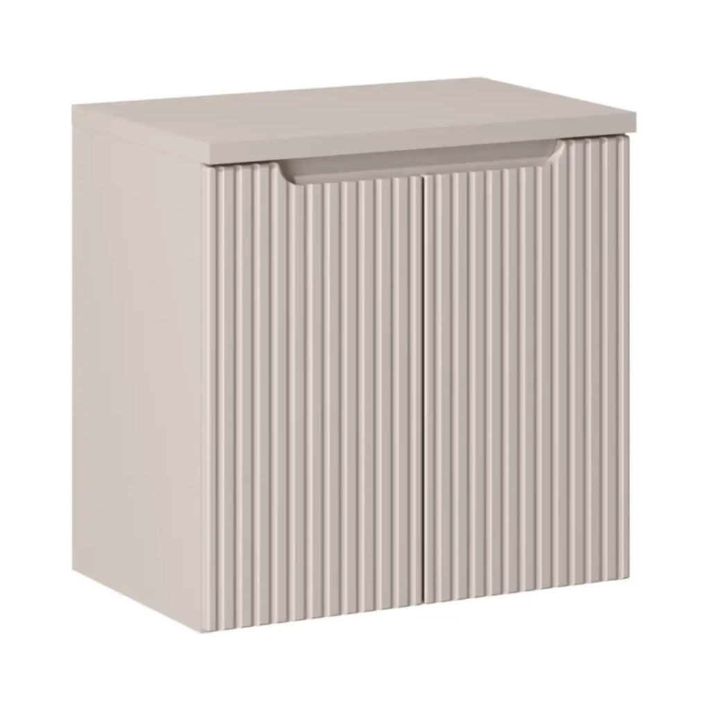 Insieme da bagno sospeso VANO cachemire 60cm: mobile sotto lavabo con ante scanalate verticalmente + piano per lavabo