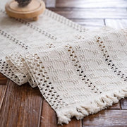 Tavolo da Cucina con Fregio Macramé Beige, 30x90cm, con Pettini e Tessuto di Cotone Veloce da Assemblare