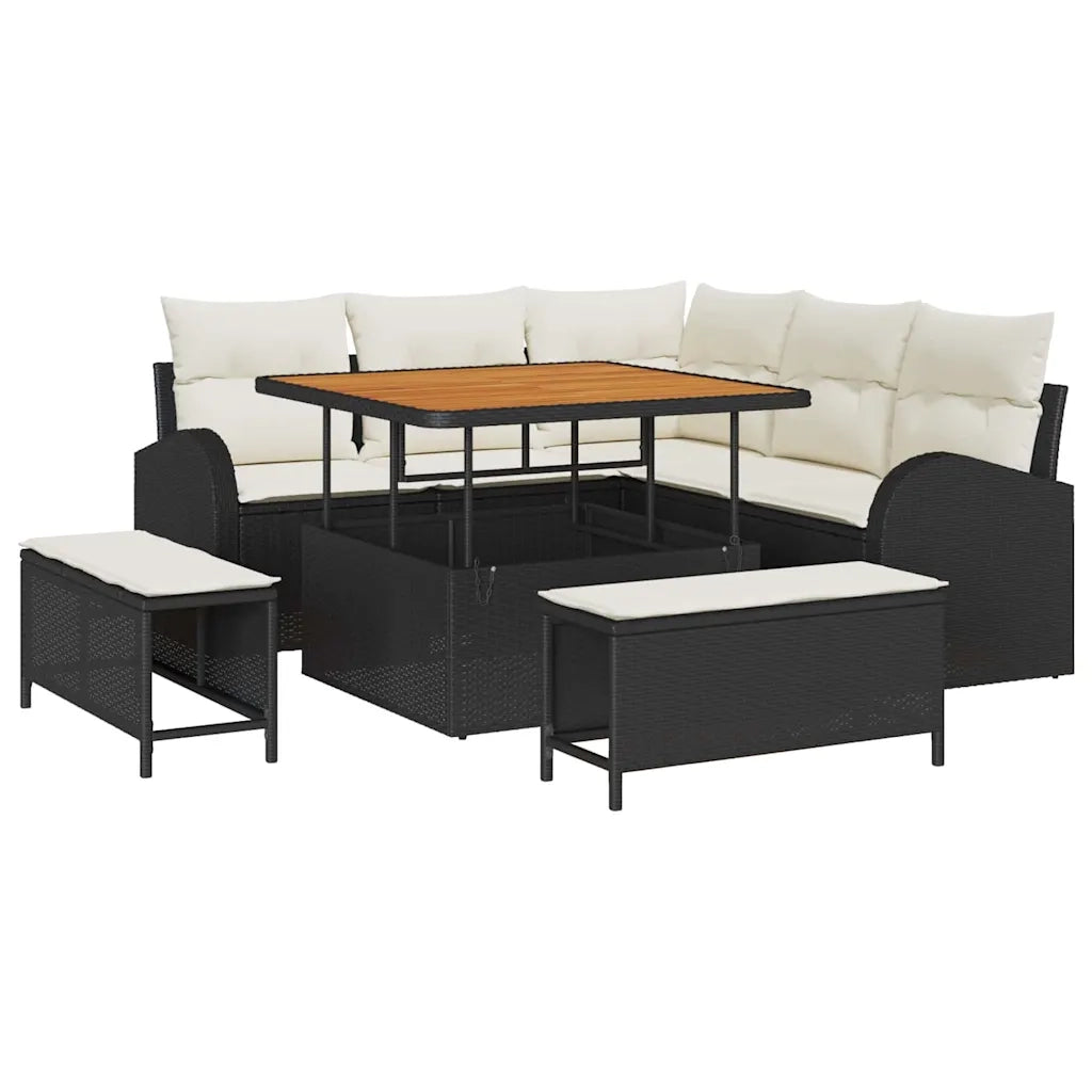 Set Divano da Giardino con cuscino 8 pcs Nero polyrattan