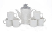Set 7 Pezzi Caffè The Tè Tazze e Caffettiera in Ceramica Decoro Grigio
