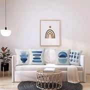 Set di cuscini in stile bohemien da 4, 45 x 45 cm, Disegno moderno a acqua con semicerchio, Beige e Blu, Per divano o cuscino decorativo, Lavabile Polyester e tessuto Vlas