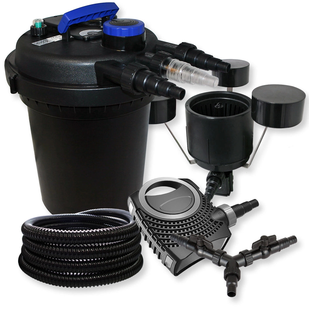 Set Filtro a pressione 10000l 11W UVC NEO10000 Pompa 80W Tubo 25m Skimmer CSP-250