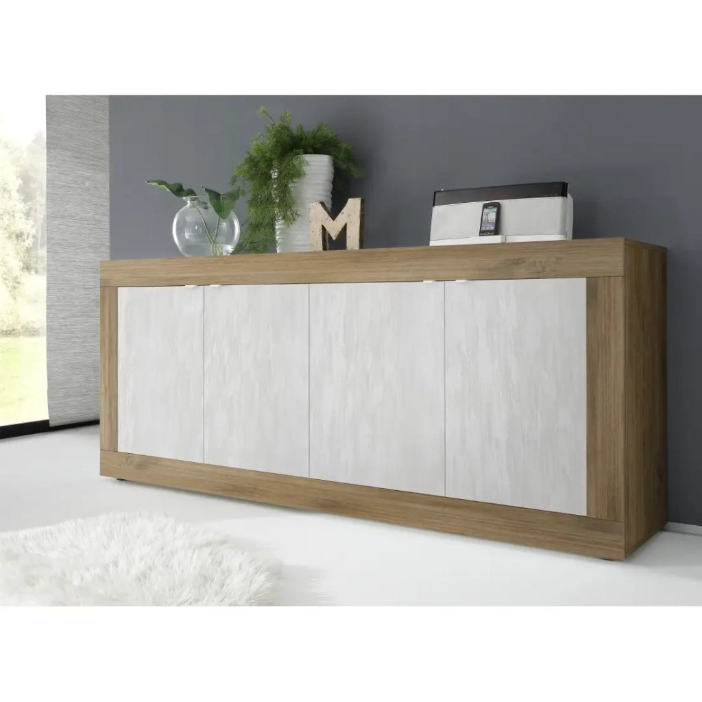 Credenza a 4 porte collezione ACCESS. Colori bianco e rovere scuro.