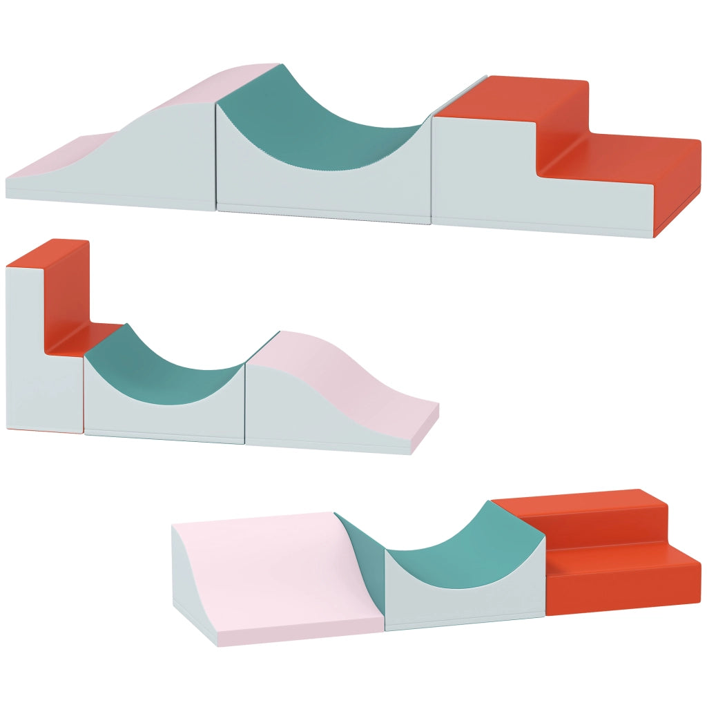 Set 3 Pezzi Blocchi Morbidi da Arrampicata per Bambini in Ecopelle e Schiuma EPE Grigio Chiaro Resistente