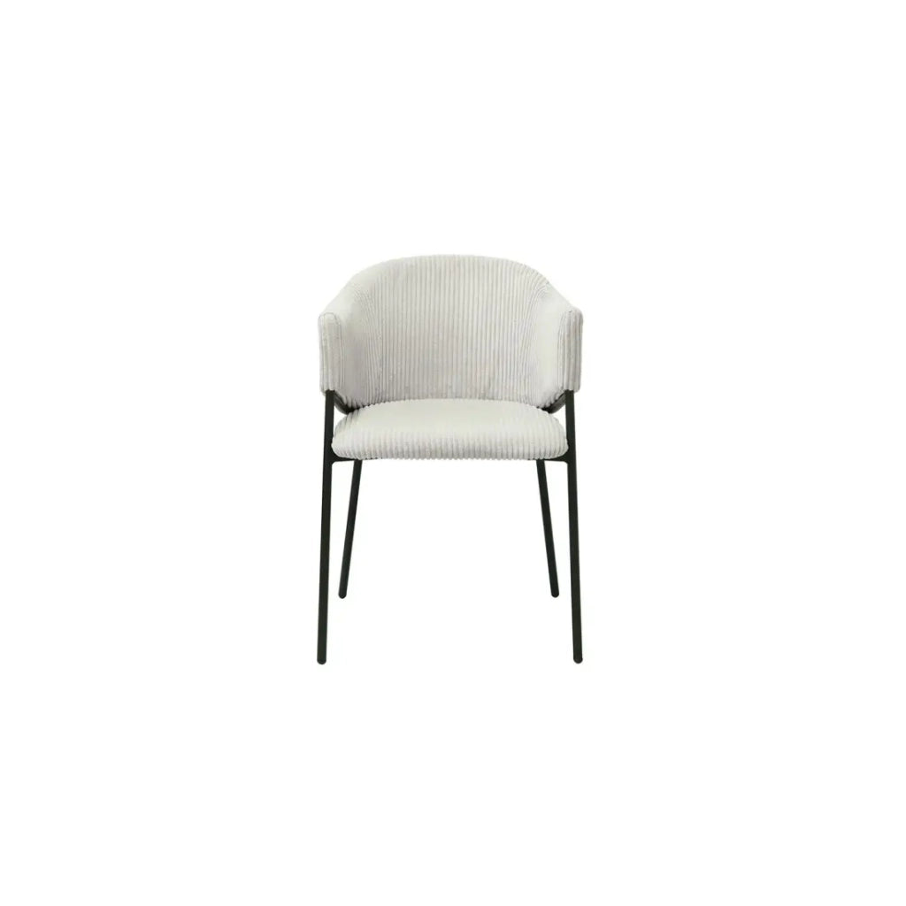 Sedia da pranzo IMANY – Velluto a coste grigio chiaro – Braccioli – Piedi in metallo nero – Stile design / industriale
