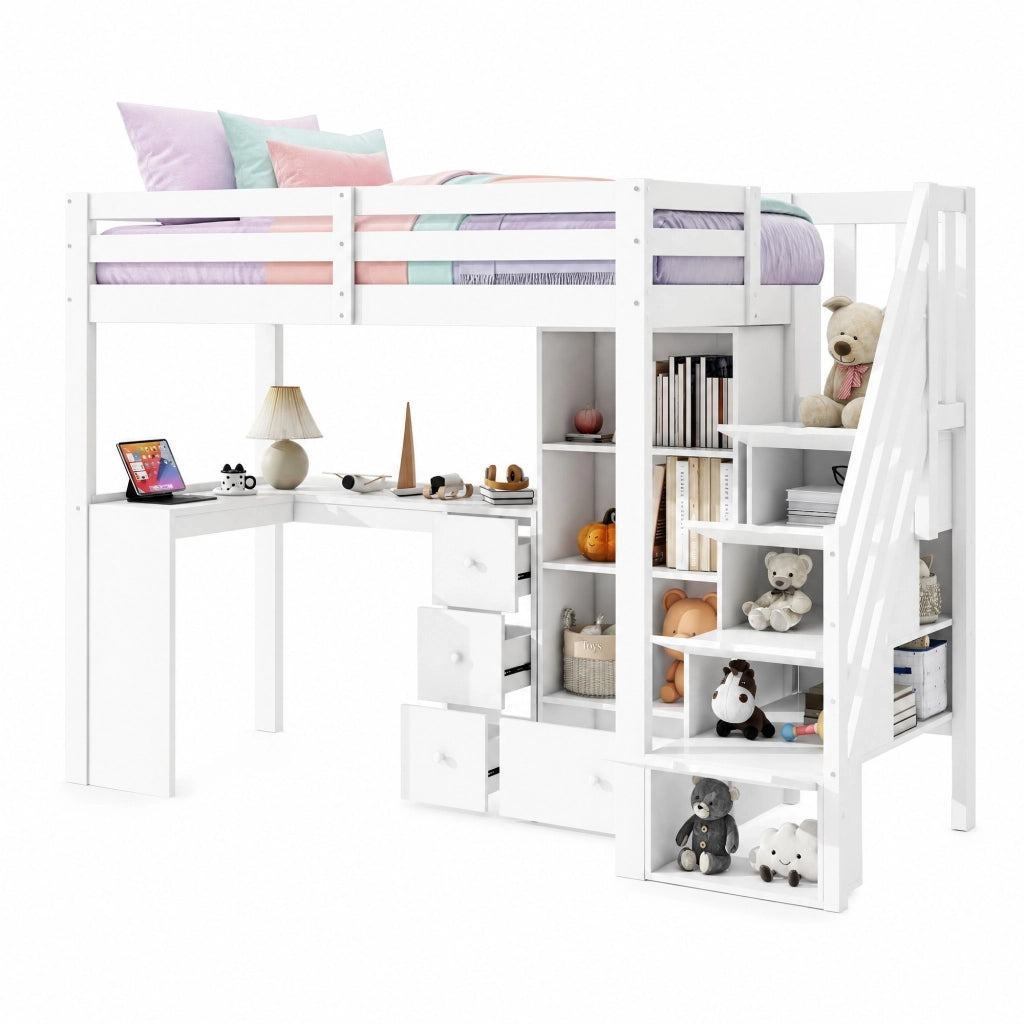 Letto a soppalco per bambini 90x200 cm con scrivania bianco