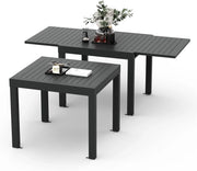 Tavolo da giardino, allungabile, 80/160 X 80 X 75 Cm, piccolo tavolo allungabile, alluminio, per balcone, resistente alle intemperie, allungabile, tavolo da pranzo per esterni, Grigio scuro