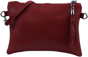 Borsa in pelle reale con maniglia, tasca piccola da sera, 22x15cm, G248 (Rosso scuro)