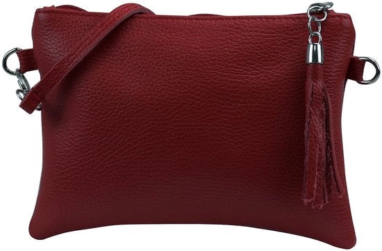 Borsa in pelle reale con maniglia, tasca piccola da sera, 22x15cm, G248 (Rosso scuro)