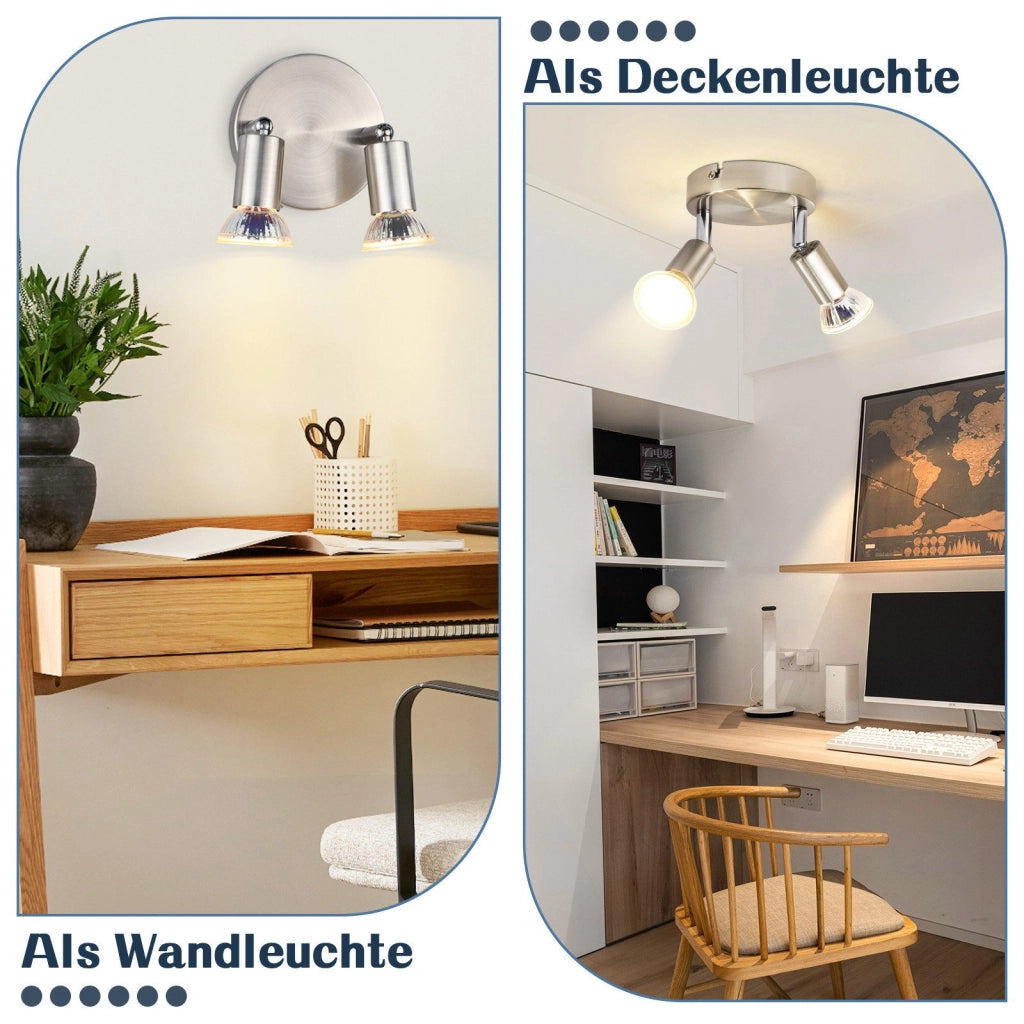 ZMH Faretto da soffitto cromati 2 luci GU10 moderni rotondi orientabili 350° per cucina soggiorno senza lampadina