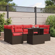 Set Divano da Giardino 7 pcs Marrone e rosso polyrattan