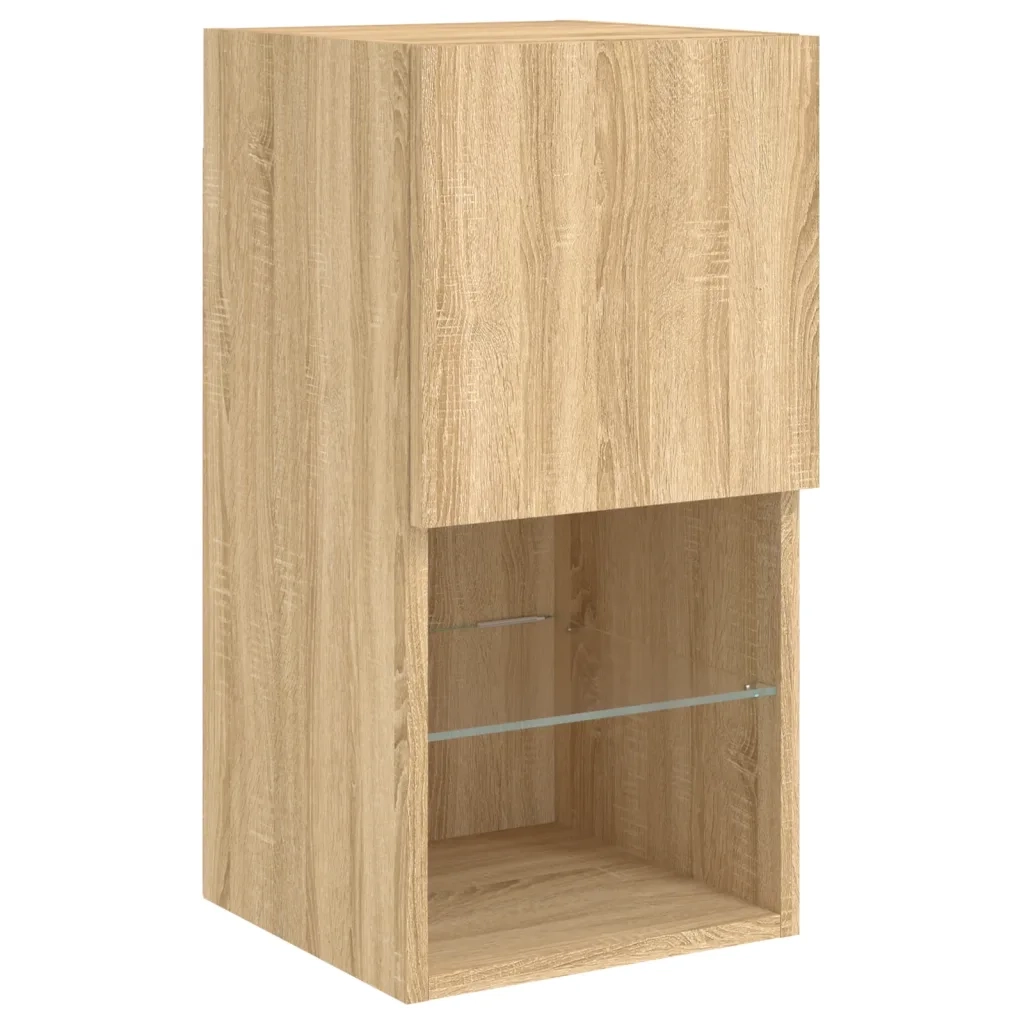 Mobili TV a Muro 4pz | Armadietto TV | Mobile Porta TV con Luci LED Rovere Sonoma