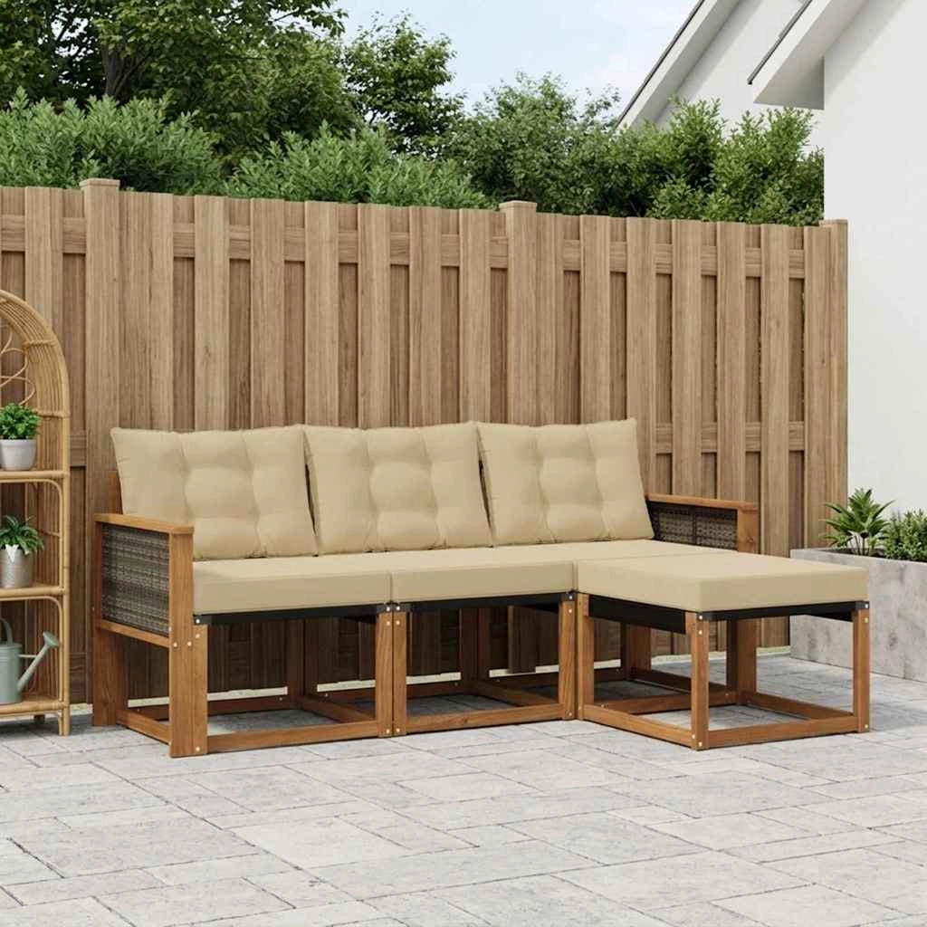 Set di divani da esterno 4 pz Naturale e Beige 3381869