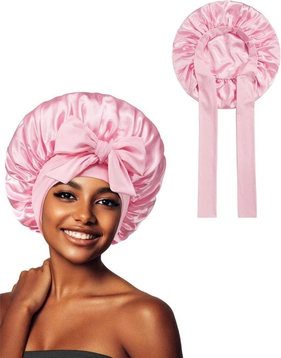 Capote di seta per donne in rosa - Sdraio per capelli - Cappuccio di seta per la notte - Cura dei capelli - Capote per dormire