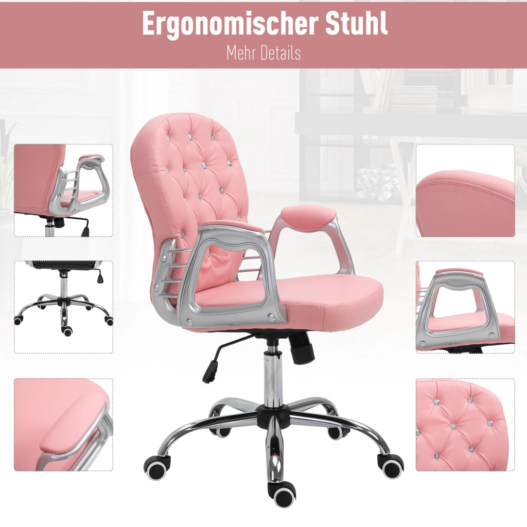 Sedia da ufficio con altezza regolabile e imbottitura morbida in pelle rigenerata rosa 59,5 × 60,5 × 93-103 cm
